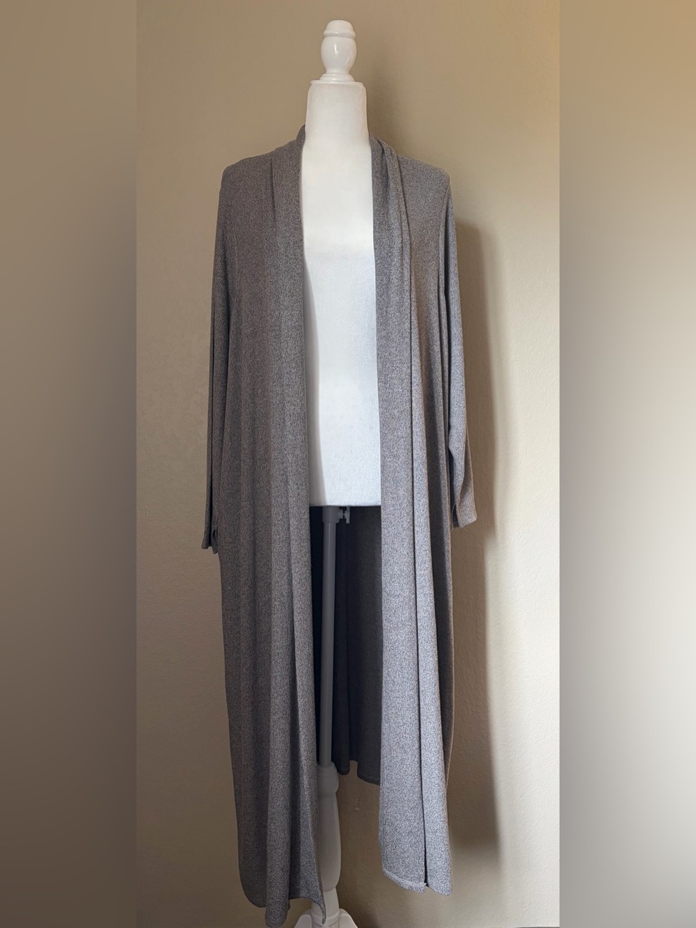 Lisa Rinna Collection Gray Marled Open Front Long Duster Cardigan 2XP Petite